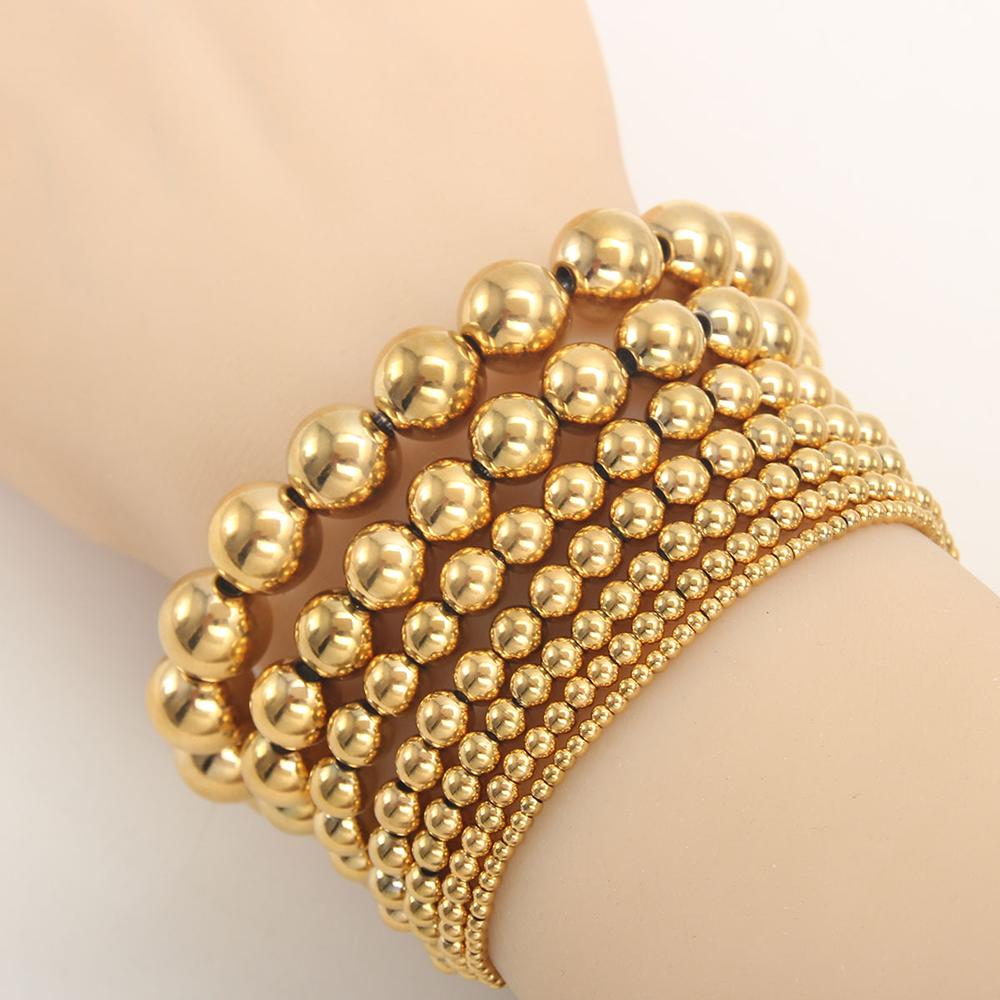Stainless Steel Elastic Strand Beads Bracelets Bangles For Woman Waterproof Beaded Chain Bracelet 21cm