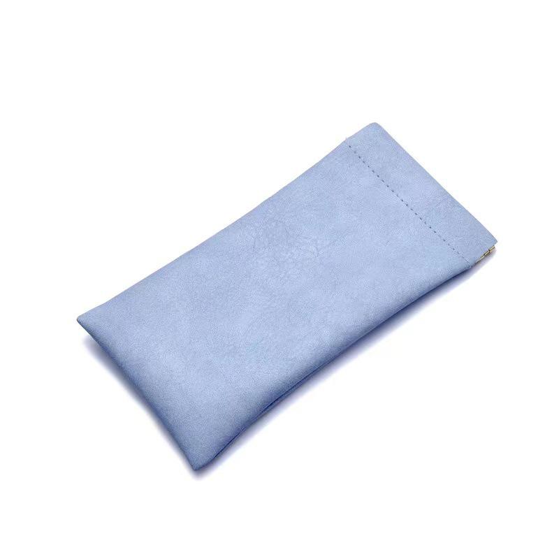 Unisex Leather Glasses Case with Automatic Snap Closure - Soft Cosmetic Storage Bag
