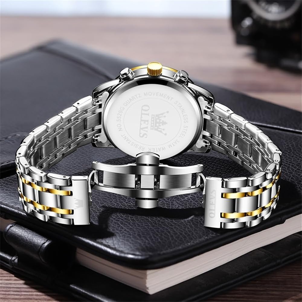 OLEVS Men's Analog Watch Blue Waterproof Stainless Steel Band Date Luminous Fashion Business Classic