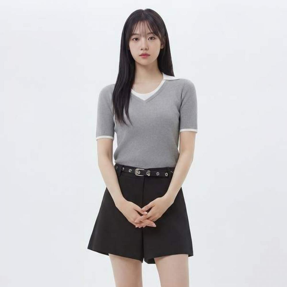 Lap Color Block Collar Layered Knit Pullover As2kh560 BK (black)/FF