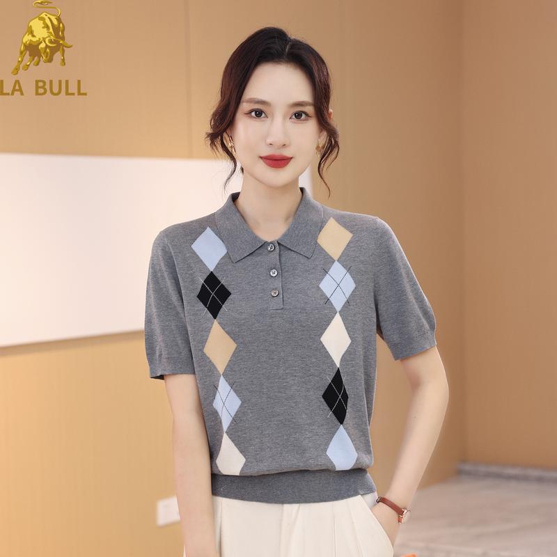 

Женский топ с коротким рукавом из ромбовидной вязки LA BULL L