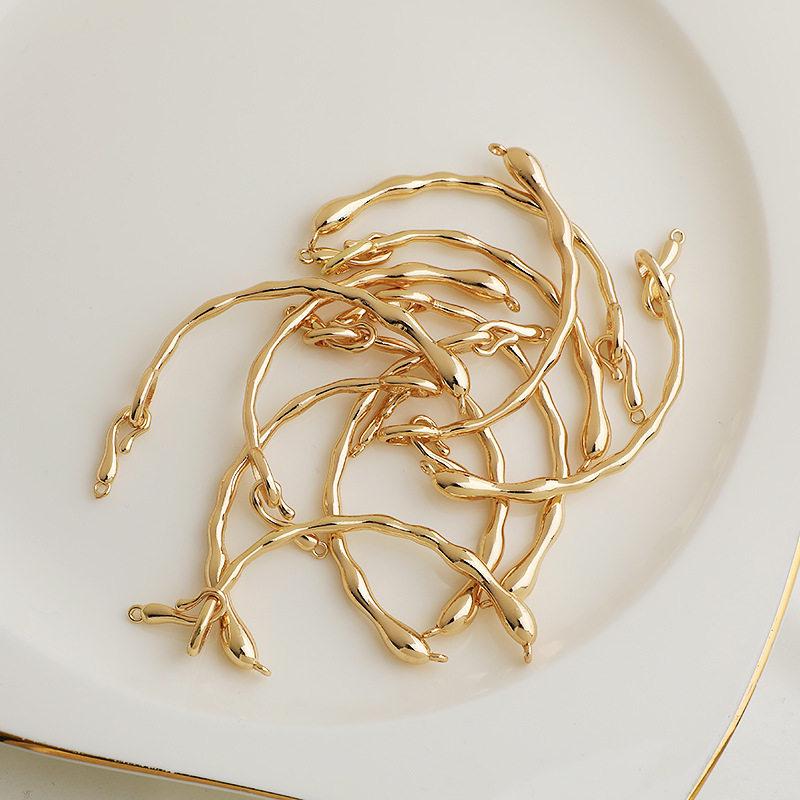 

14K Gold Plated Branch Half Circle Bracelet with Double Ring and Bent Tube Design.