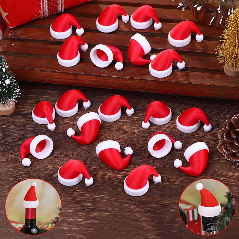 10/20Pcs 3D Printed Christmas Santa Hat Wine Bottle Ornaments Home Xmas Decorations Alcohol Bottle Mouth Decorative Caps Gift