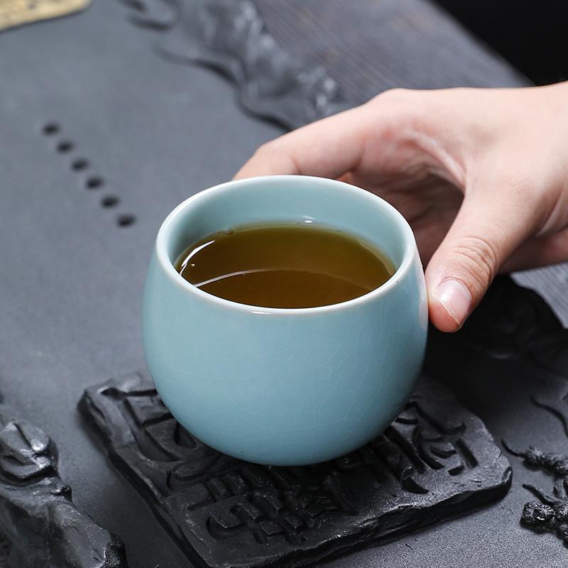 Chinese Tradition Ru Kiln Ceramic Tea Cup Handmade Ice Crack Teacup Household Tea Bowl Travel Personal Master Cup Tea Set