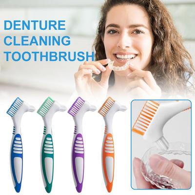 Colorful Dental Dentures Toothbrush Denture Cover Cleaning and Care Double-head Brush False Teeth Brush Oral Care Tools