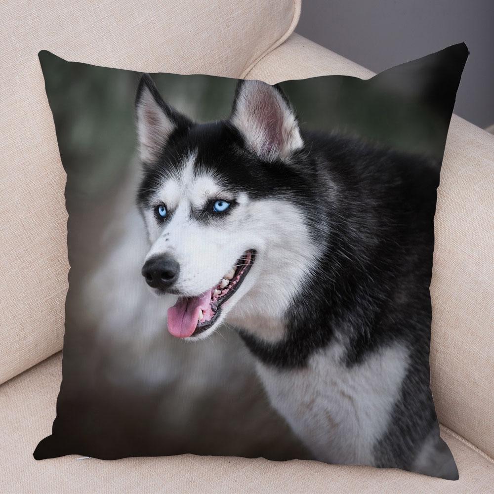 Pet Animal Sofa Cushion Cover Cute Siberian Husky Pillowcase Decorative Dog Print