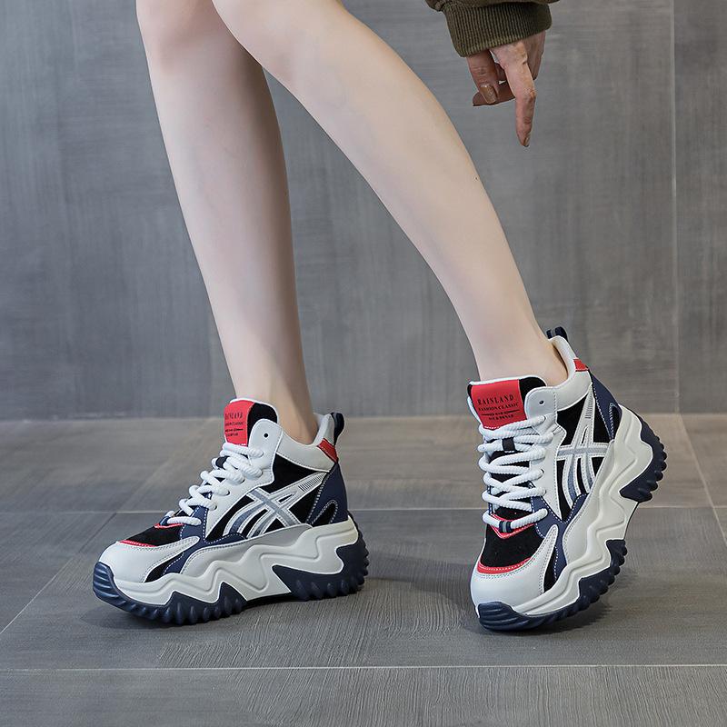790 inner height increase 7 leather little white shoes for women's autumn and winter new versatile thick-soled pine