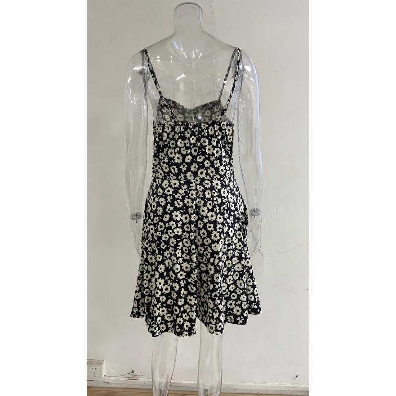 GMXIA Rochie sexy cu halter, primăvară și vară, mărime mare, imprimată cu imprimeu floral, fustă scurtă medie