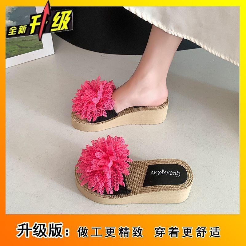 Casual thick-bottomed cool slippers women's 2025 summer wear new fashionable versatile one-word muffin flower slippers