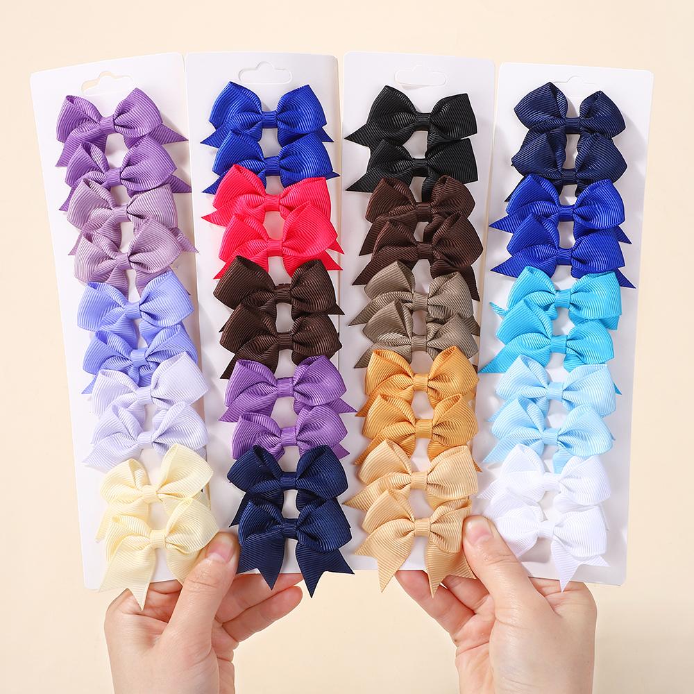 10Pcs/set Cute Solid Bows Baby Hair Clips Candy Color for Girls Princess Hairpins Barrettes Kids  Grosgrain Hair Accessories