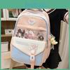 Color Blocked Fashionable Letter Printed Student Backpack With Pendant Daily For