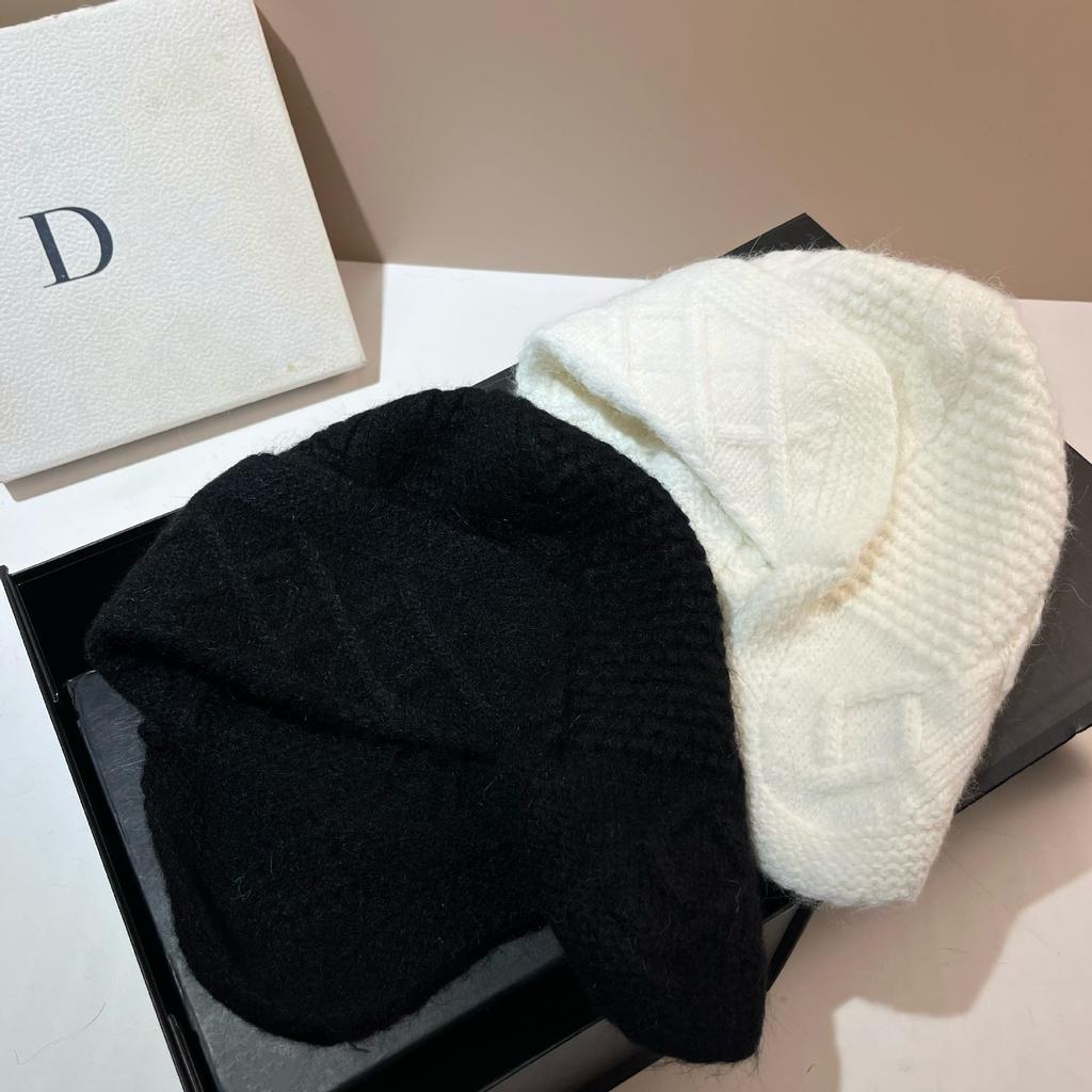 Rabbit Velvet Warm Knitted Hat Winter Sweet Small Fragrant Wind Rhombus Wool Hat Soft Rabbit Fur Ear Protector Lei Feng Hat