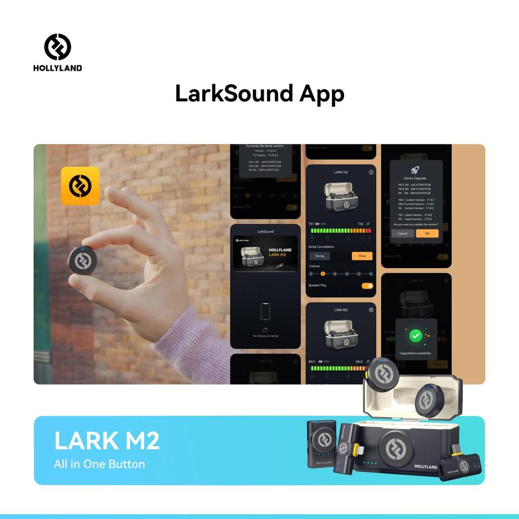 Hollyland Lark M2 Wireless Microphone, 48kHz/24bit Studio Sound, 300m Range, 40H Battery, Noise Cancellation, Magnetic Clip, for Camera Phone Vlog
