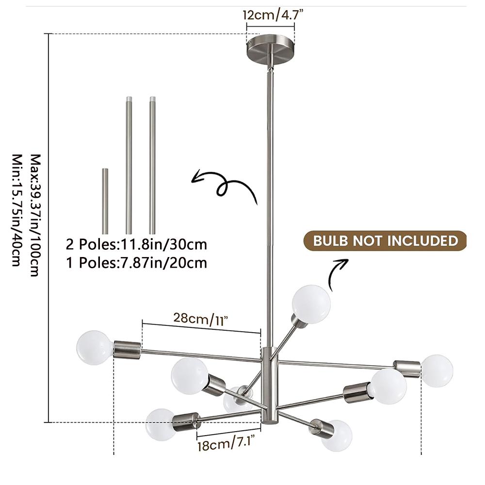 

Modern Sputnik Chandeliers Light, 8-Light Chrome Chandeliers for Dining Room, Height Adjustable Ceiling Lights Farmhouse Chandelier for Kitchen Island 8 heads