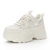 White Chunky Platform Sneakers Ultra Thick Sole Height Increasing Casual Shoes Lace Up Lightweight Non Slip For Daily School