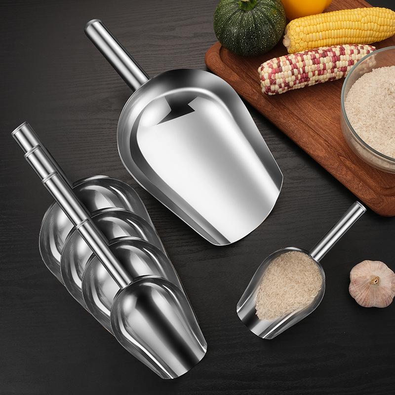 Popcorn Flat-bottomed Spatula Mixed Grains Sugar Flour Soybeans Tea Food Multi-purpose Spatula Thick Ice Spatula Stainless Steel Spatula