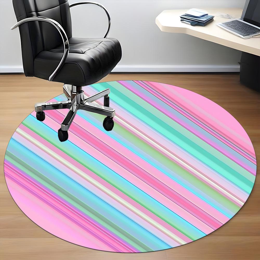 1pc Pastel Stripes Carpet for Office Non Slip, Round Carpet, Soft & Comfortable, Carpet for Office, Lightweight Round Floor Mat