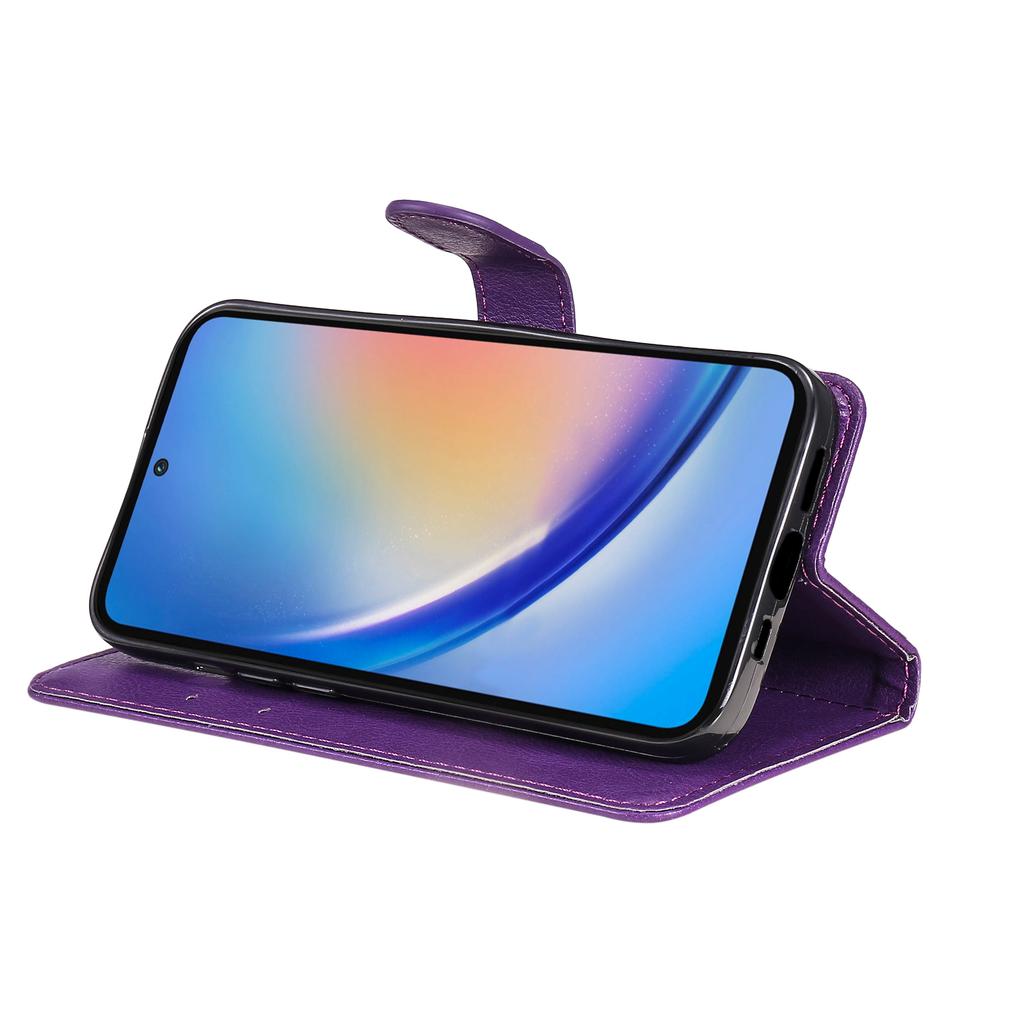 For Samsung Galaxy A35 5G Case Solid Color Leather Mobile Cover Wallet Stand with Strap