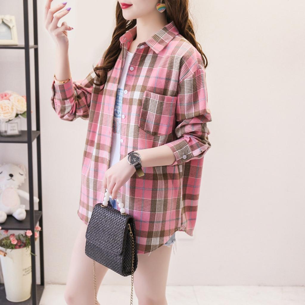 Cămașă în carouri, ocazională, la modă pentru femei, cu mâneci lungi, cămașă pentru studenți