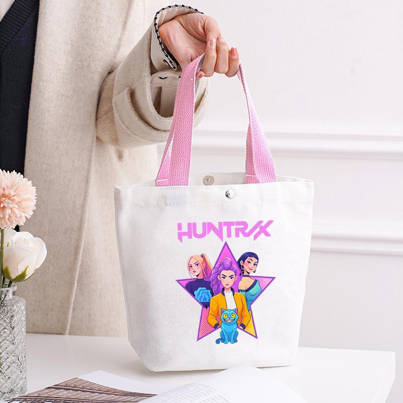 Kpop Portable Canvas Bag Plus Snap Button Solid Color Korean Version Canvas Bag Going Out Portable Tote Bag