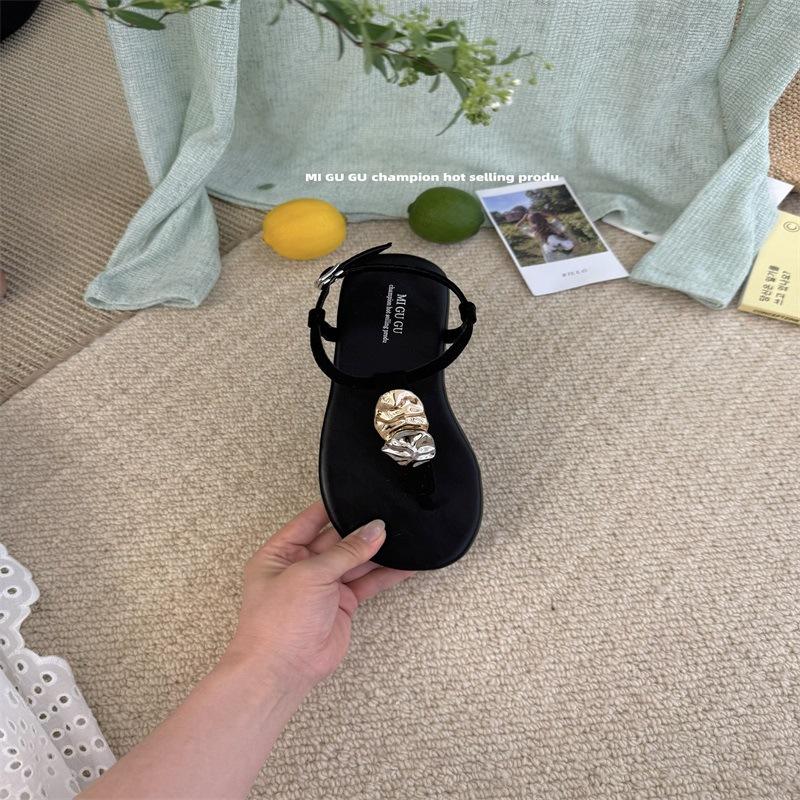 Fashion Beige Heeled Sandals Clear Shoes Slip-on Loafers Summer Women's Flip Flops Platform Soft Black Pearl Outside Elastic Band Girls