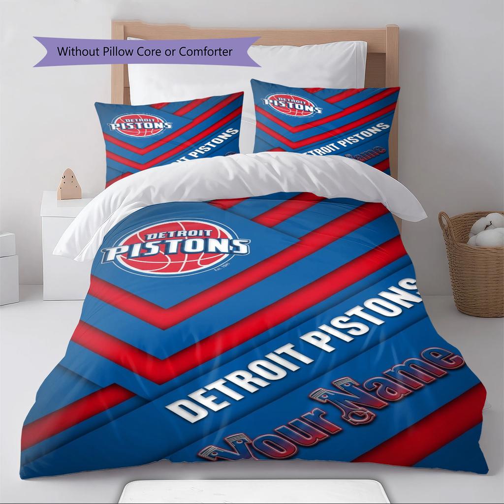 Name Custom Detroit Pistons Pattern Bedding Set Quilt Cover Pillowcase Home Decor Gift (1 * duvet cover + 2 * pillowcase, without core)