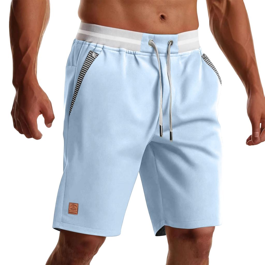 Mens Casual Knee Length Shorts Relaxed Fit Drawstring Waistband Lightweight Fabric with Multiple Pockets for Outdoor Activities Beachwear