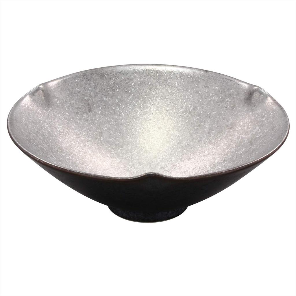 Arita Ware Toetsu Kiln Flat Small Bowl, Black Yuzu with Silver Inner Decoration, 467189-650