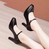 6 8 10cm Small Size 32-43 Shallolw Genuine Leather Shoes Mary Janes 2025 Fall Block High Heels Shoes Platform for Office Dress