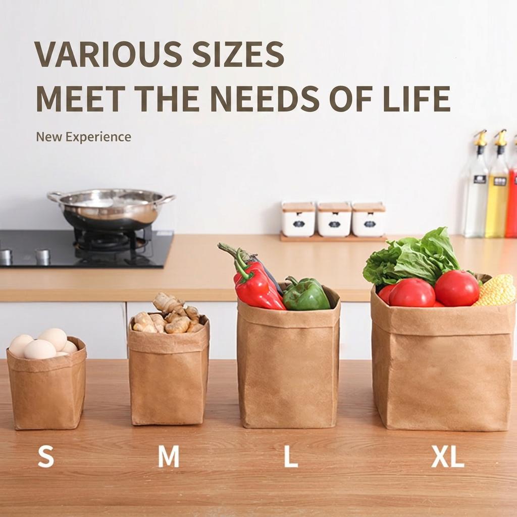 Degradable Pouch Reusable Reusable Kraft Bag Washable Storage Bag Kraft Paper Storage Bag For Grocery Storage Gifting