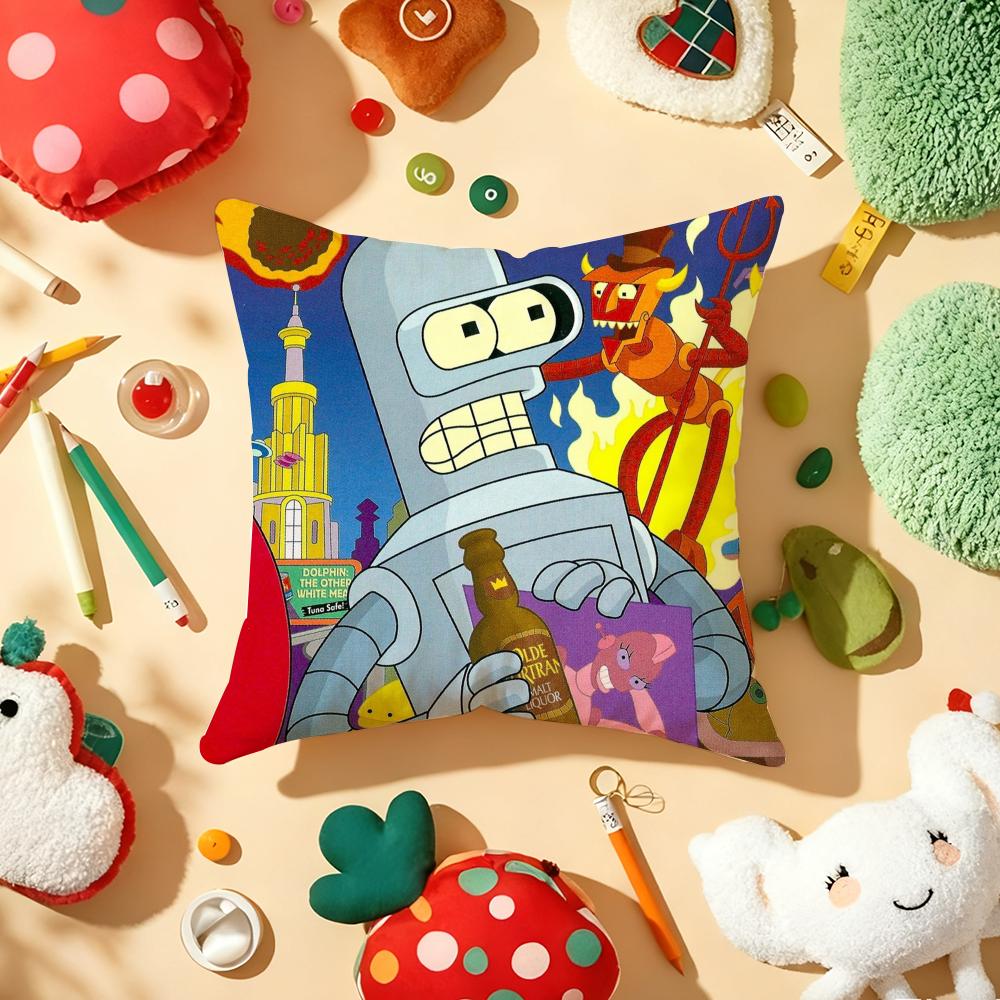Cartoon F-Futurama Cushion Cover Plush Fabric Soft Double-Sided Printed Sofa Warm Winter Home Gift Pillow Cover