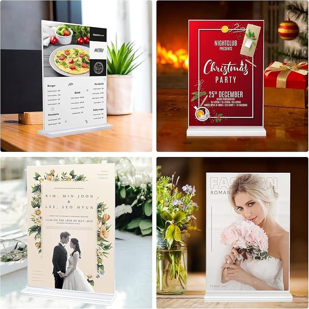 beyourchoi Acrylic Stand Sign Holder Pop Stand Menu Stand A6 6pcs Double-Sided T-Type Clear