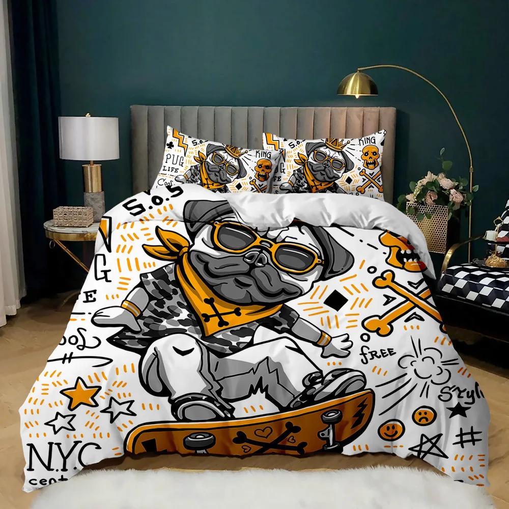 Cartoon Skateboard Duvet Cover Set Cartoon Wolf Kids Hip Hop Skateboard Sport Queen King Cute Wild Animal Polyester Quilt Cover