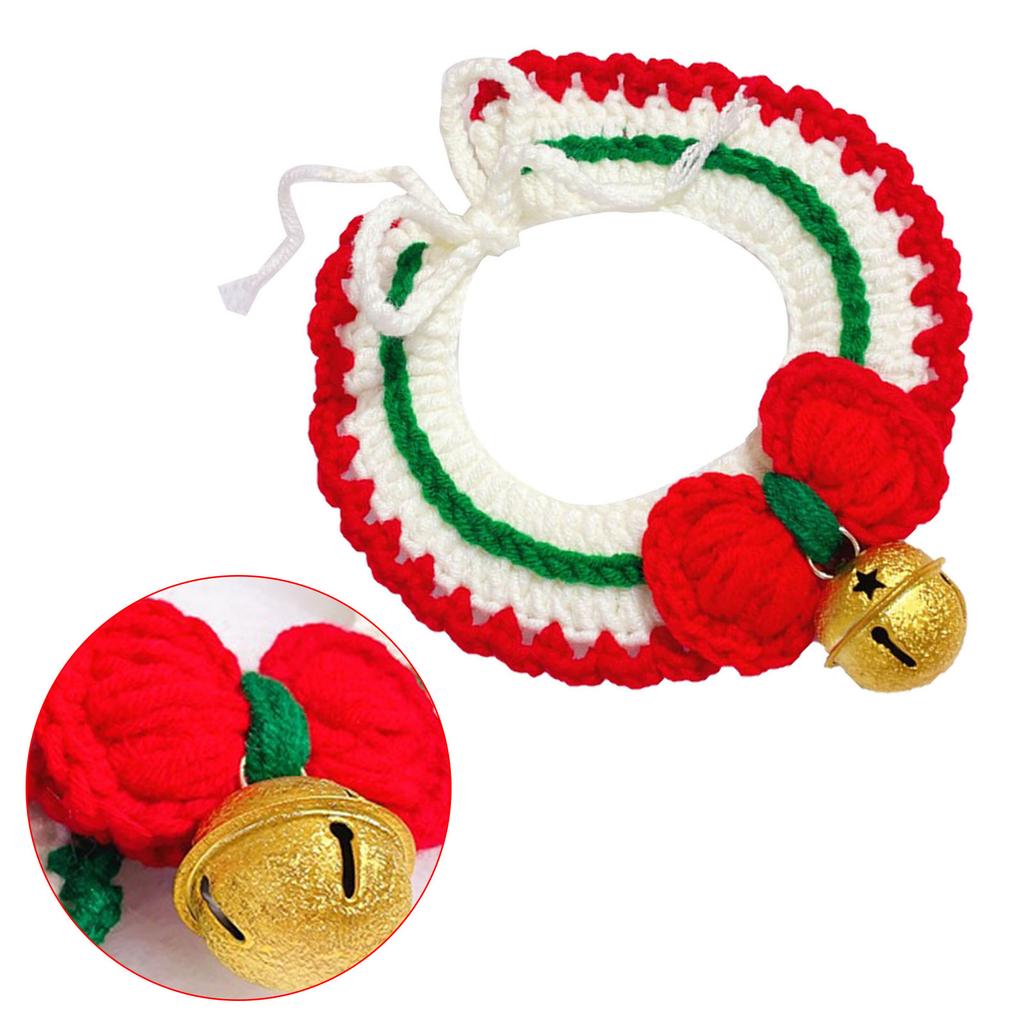 Pet Christmas Collar Adjustable Cute Hand Woven Cat And Dog Knit Cat Collar Scarf With Bell M Golden Bells Red Collar