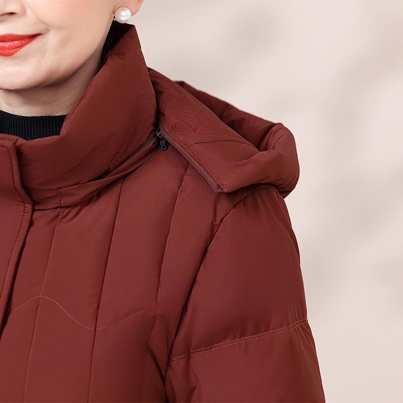 Hooded White Duck Down Jacket for Middle-Aged and Elderly Women - Short, Stylish, Thick Winter Coat for Mothers & Grandmothers