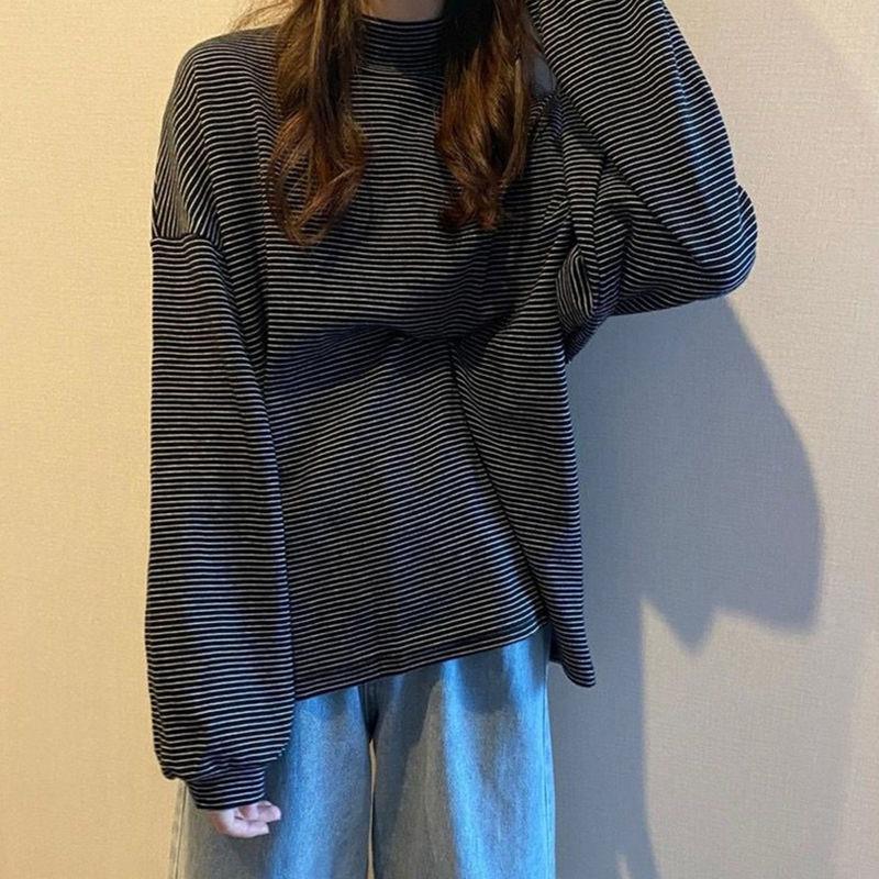 

Полосатая бархатная теплая футболка Осень/Зима Новая бархатная базовая футболка с длинным рукавом Женская мода На все случаи жизни Водолазка Топ L чёрный