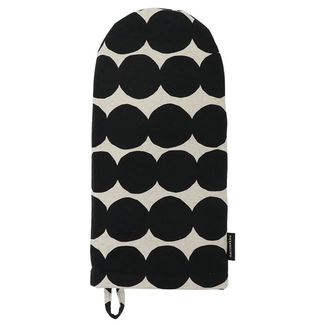 Marimekko Rasymatto Oven Mitten (Dark Blue X Linen) 073647 890 Dotted Circle Cotton Linen Pot Holder Mitten Single Hand Kitchenware Scandinavian