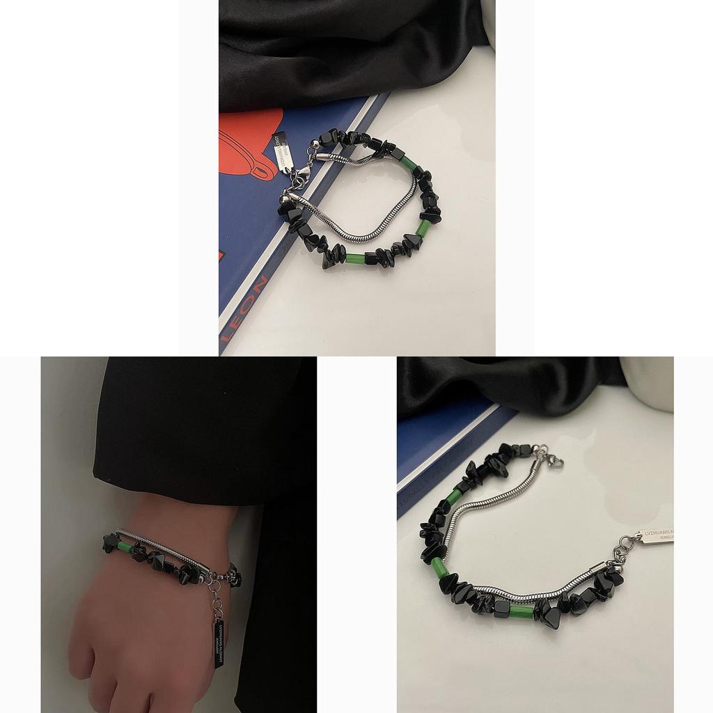 Black Stone Titanium Steel Men Women Street Fashion Geometric Bracelet For Casual Wear