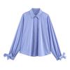 Womens Oversized Long Sleeve Shirt With Bow Detail Casual Button-Up Blouse Loose Fit 2025