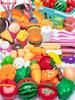 Kids' Pretend Play Kitchen & Shopping Cart Set with Cuttable Fruit and Veggies