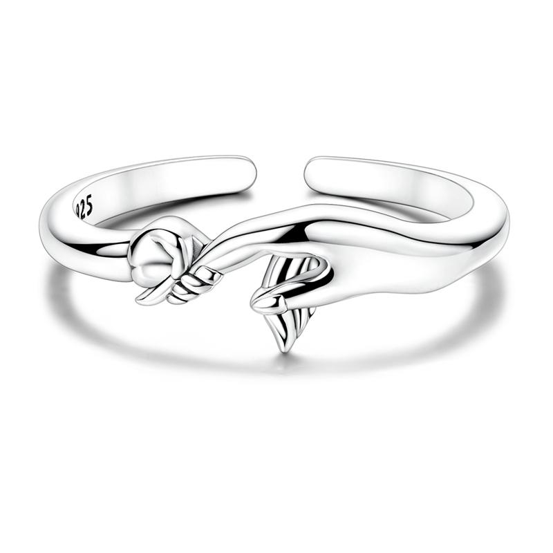 Original Copper Parent-Child Hand-In-Hand Open Rings For Women Girls Jewelry Birthday Anniversary Gifts