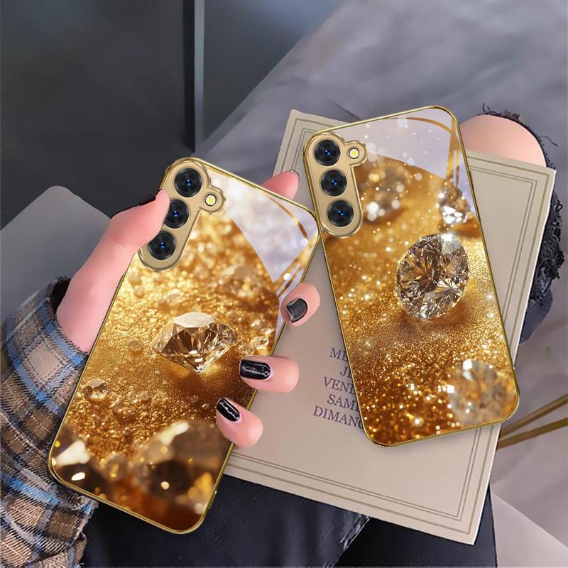 Diamants or brilliant Pour Samsung Galaxy S20 FE S21 S22 S23 Plus S24 Ultra S25Ultra S21+ S9+ S22Plus Coque de téléphone en verre doré