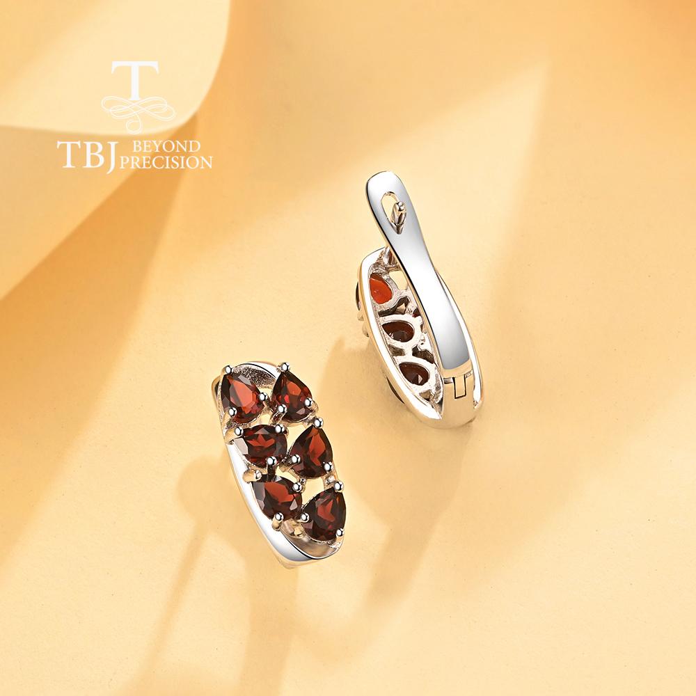Semplici orecchini con granato rosso naturale da donna, gioielli di design alla moda in argento sterling 925 da indossare ogni giorno