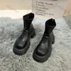 Fashion Women's Fashion Platform Ankle Boots Pu Leather Thick Bottom Combat Boots Woman Square Toe Slip On Chunky Short Booties Mujer