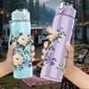 1PC Blue White Mixed Rose Flower Bouquet Print 750ml Color Plastic Sports Water Bottle Leakproof Flip Straw Lid Suitable for Sports Office Home Use