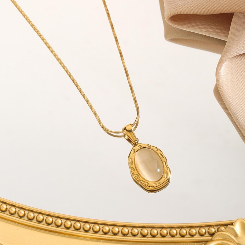 Opal Pendant Necklaces, Stainless Steel Gold Color Necklace Women, Minimalism Luxury Style Jewelry Accessories Chain Banquet