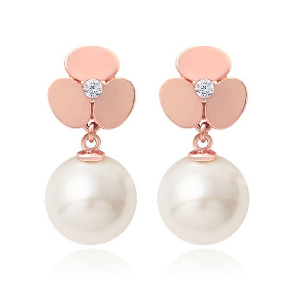 [] 14K Rose Gold Pin Romance Cubic One-Touch Earrings