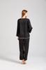 KUMASEN Silk Satin Pajama Long Open Size L Women's 100% Set, Loungewear, Sleeves, Skin-Friendly, Front, Black,
