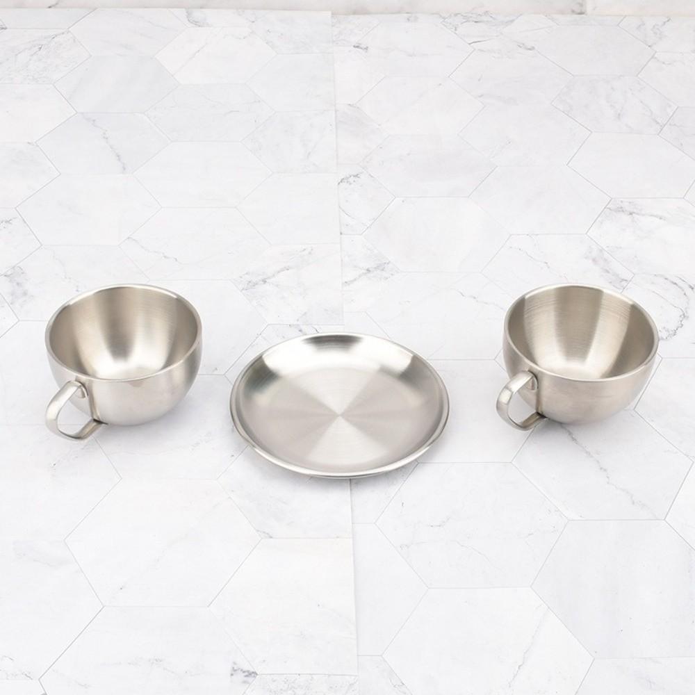 Heat Resistant Coffee Mug Stainless Steel Tea Mug Luxury Cup Saucer Set  Household Coffee