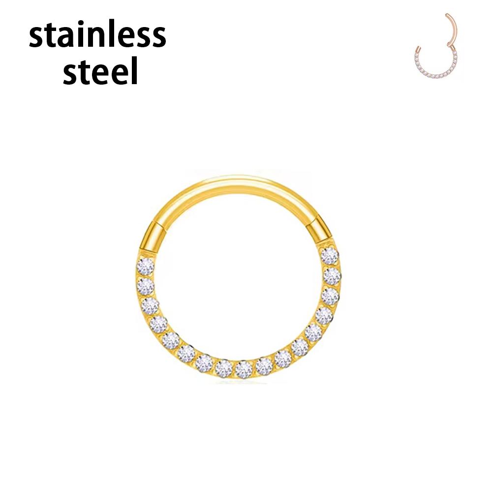 1/10PCS Stainless Steel Nose Ring Septum Clicker Hoop Earrings For Women Piercing Body Jewelry Lip Ring Zircon Hinged Segment